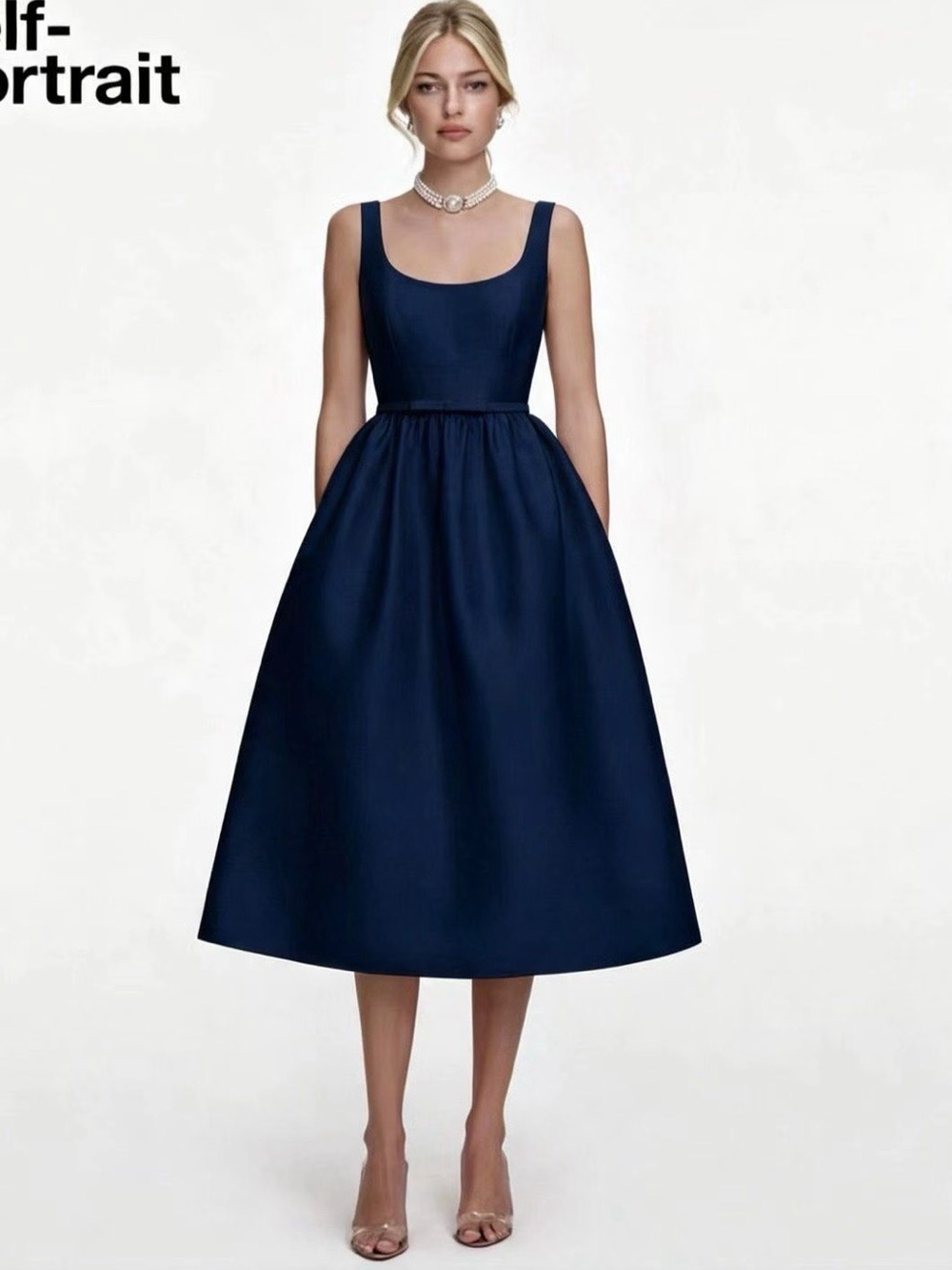 NWOT Self-Portrait Gathered satin midi dress - Navy
